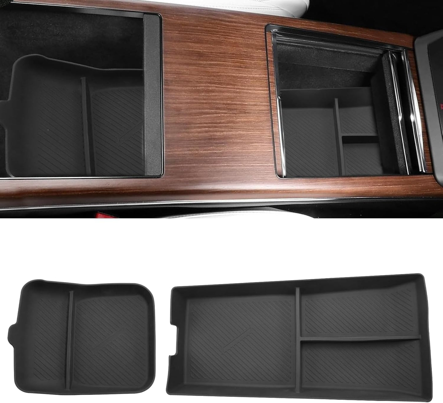 Yumzeco Center Console Organizer Tray Mat Compatible with Tesla Model S Model X 2022 2023 2024 2025, Central Control Lower Storage Box Pad for Tesla X S Accessories 2022 2023 2024 2025(2 PCS)
