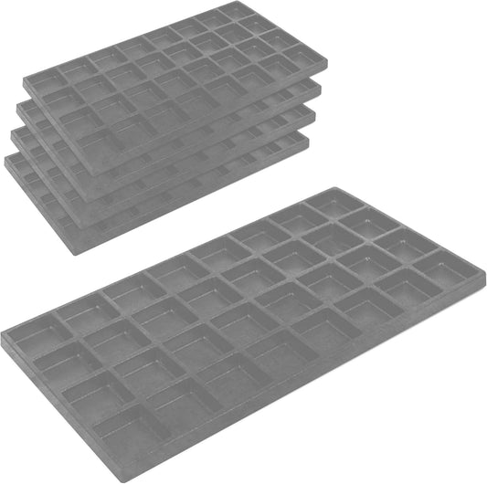 Novel Box 5 Pack 32-Slot Gray Liner Jewelry Storage Tray Inserts 14.75x8.25x1 Inches - Jewelry Organizer Pad for Drawers & Store Displays - Jewelry Display Pads for Rings Earrings & Pendants
