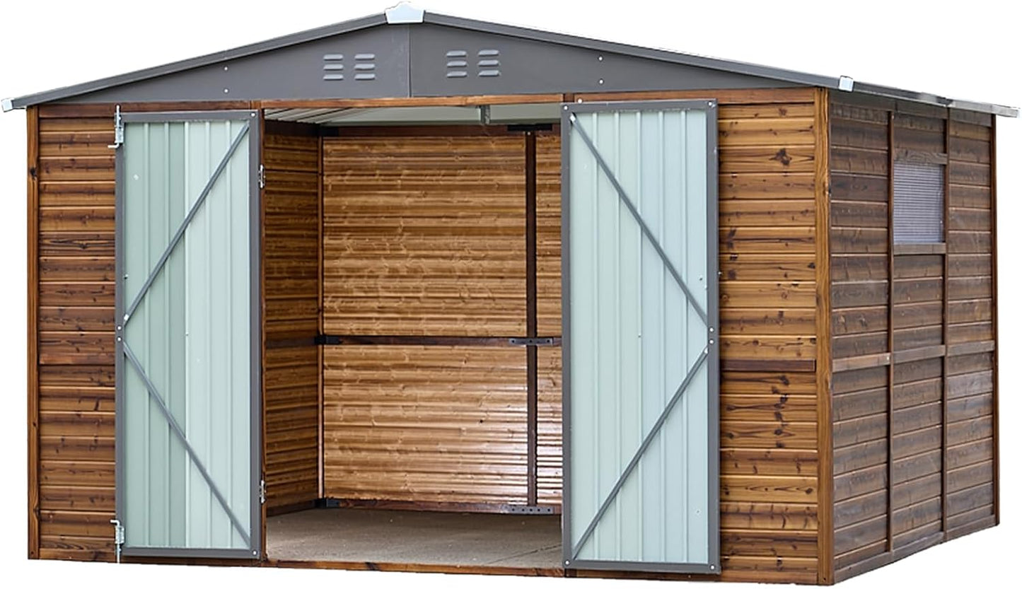 10x8 FT Wood Storage Shed, Outdoor Storage Shed with Lockable Door, Window & Vents, Waterproof Wooden Metal Tool Storage for Garden, Lawn, Backyard, Patio