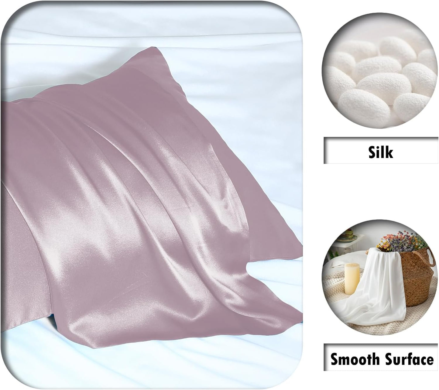 Silk Pillow Cases 2 Pack Soft Breathable and Sliky Queen Size Pillow Cases Set of 2,Natural Mulberry Satin Silk Pillowcase with Hidden Zipper for Hair and Skin (Lavender,20"X 30",2pcs)