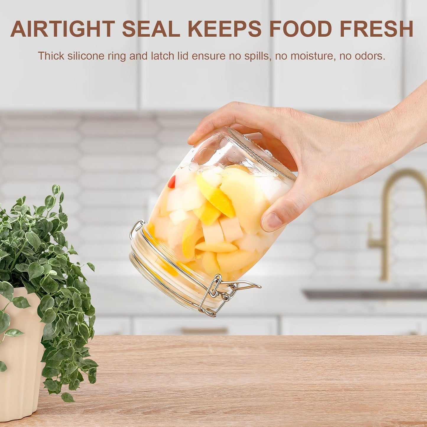 25oz Airtight Glass Jars with Lids, Set of 6 Food Storage Containers & Canisters, Clear Mason Jars with Clamp Seal for Canning, Cereal, Coffee, Pasta, Sugar, Beans & Spices