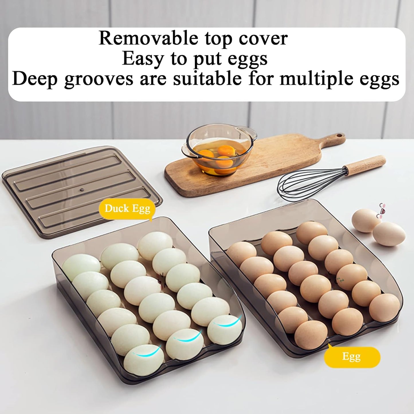Egg Holder for Refrigerator Auto Scrolling Organizer Plastic Stackable Storage Container Reusable Clear Tray Box Basket Bin Lid Drawer Carrier Keeper(2 Layer)