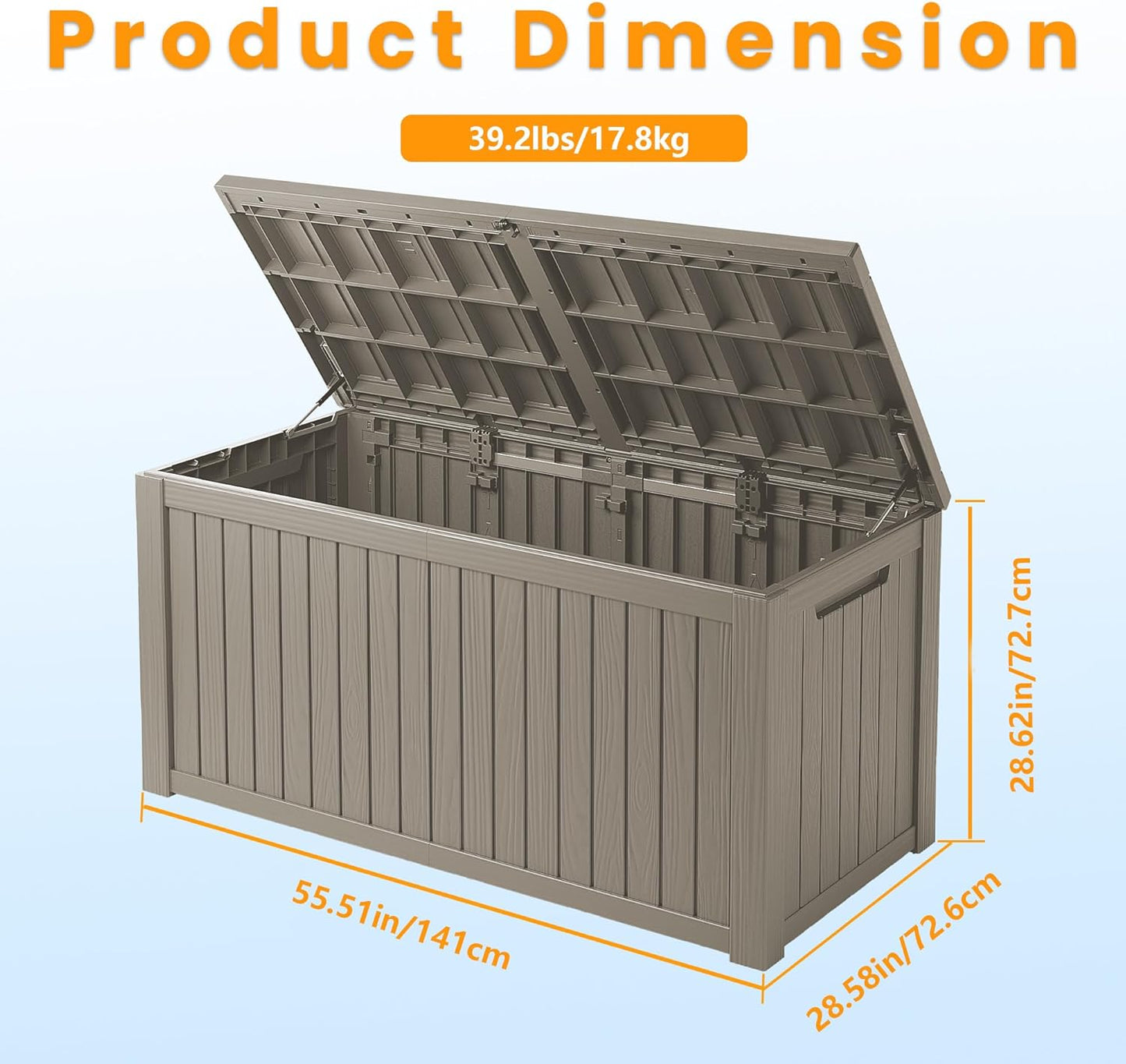 TARKARI 200 Gallon Lockable Resin Deck Box, Waterproof & UV-Resistant Outdoor Storage Box for Outdoor Cushion Storage, Garden Tools & Pool Accessories Storage, Gray