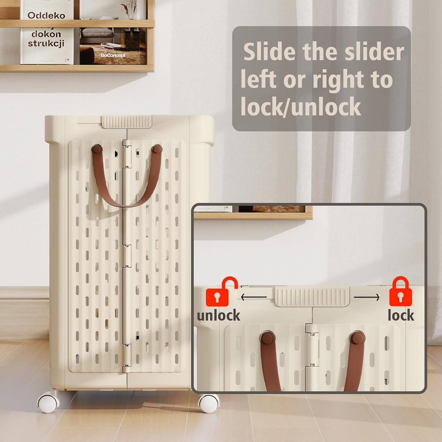 UAK Laundry Basket with Wheels, Collapsible Plastic Laundry Hamper with Handle, Foldable Laundry Basket Organizer for Laundry and Bathroom (Ivory, XXXL)