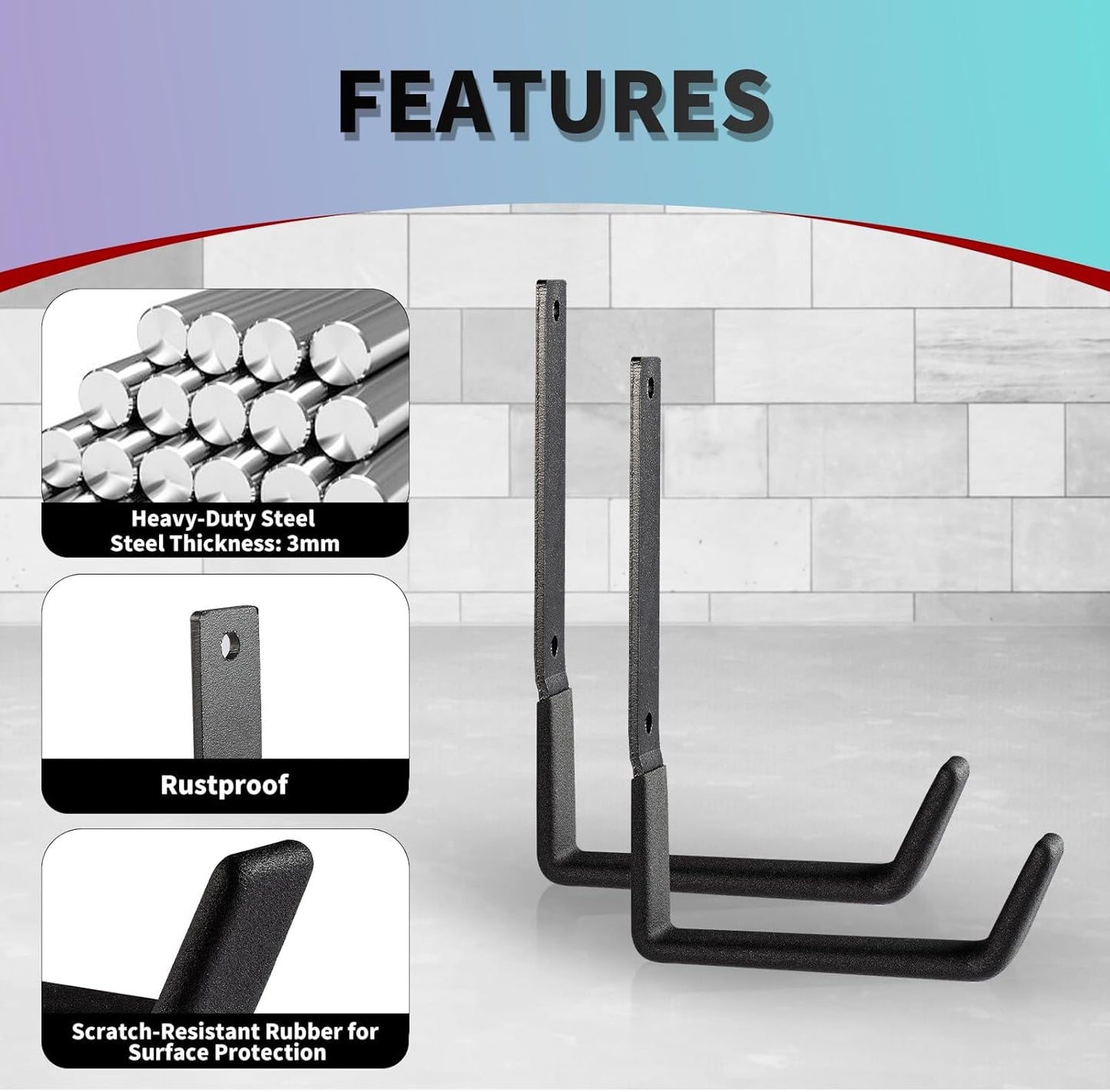 Heavy Duty Steel Hooks - Garage & Garden Tool Organizer, Wall Mount Hooks, Hose Hanger (12, Large)
