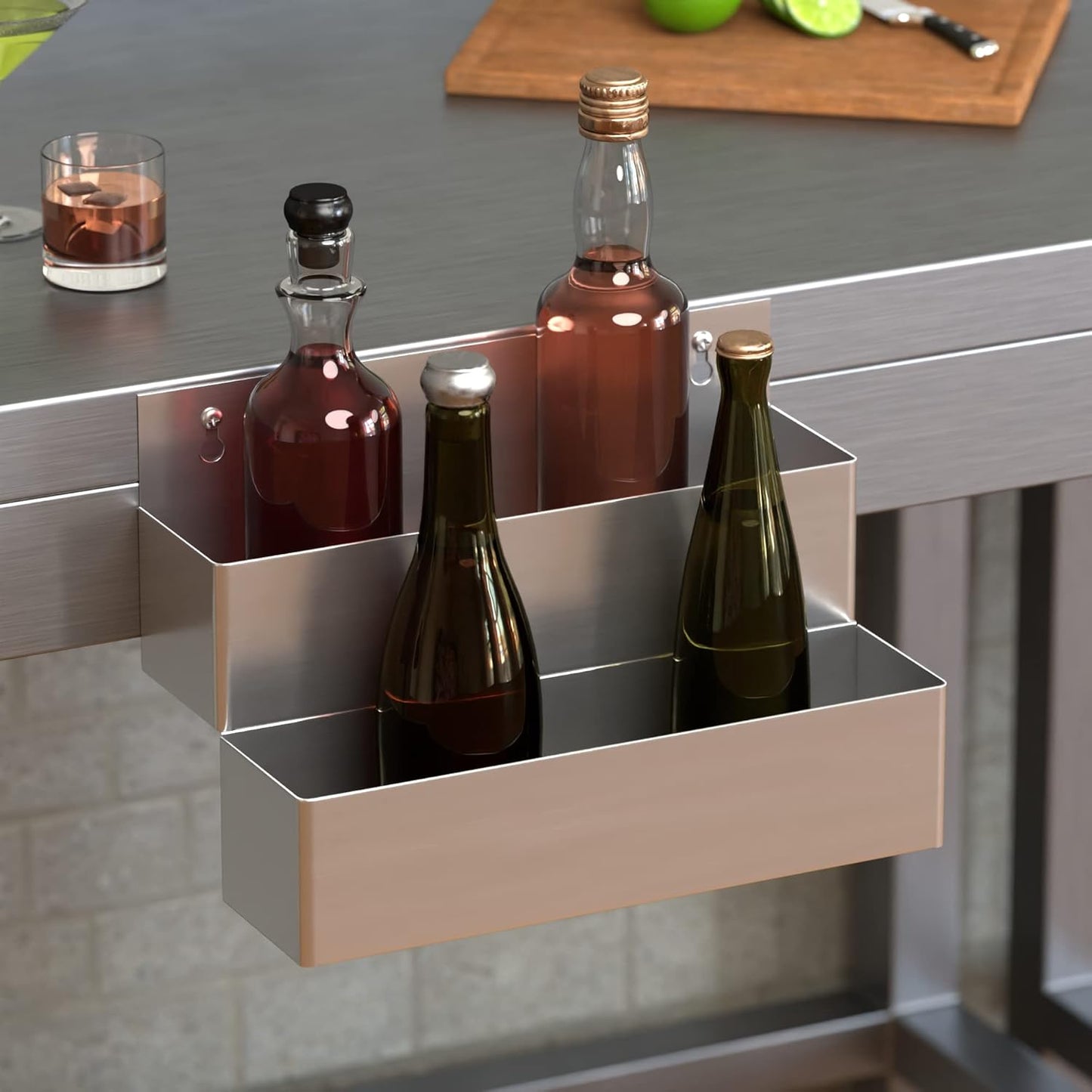 Stainless Steel Double Tier Speed Rail, Liquor Rack, Speed Rack, Bottle Holder - 15 Inch