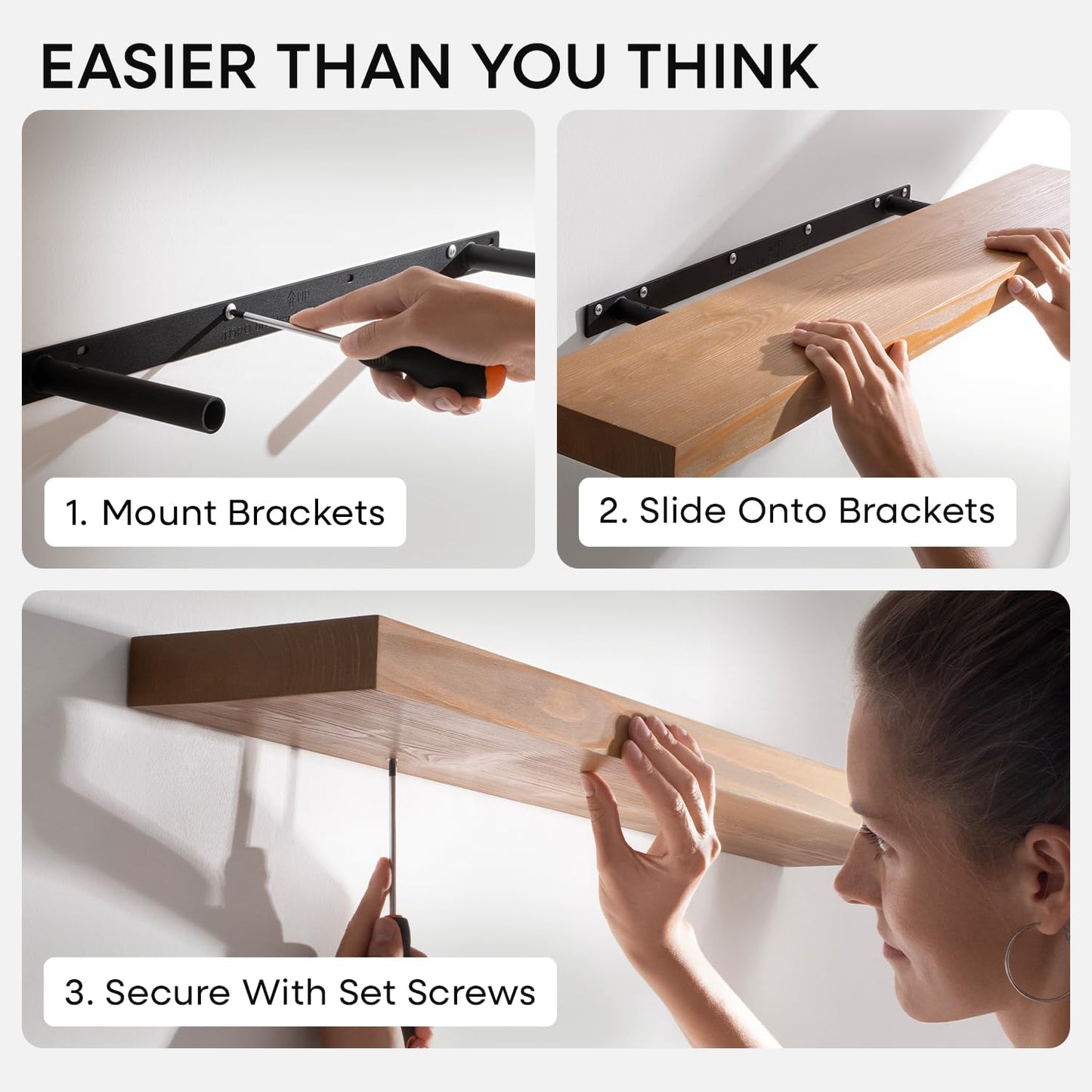 Homeforia 12 inch Golden Oak Floating Shelf, High End Solid Real Wood 12inch Small Floating Shelves for Wall Mounted, Oak Wooden 12in Floating Shelves, Heavy Duty Bracket, 12 X 6.5 X 1.75 in, Set of 2