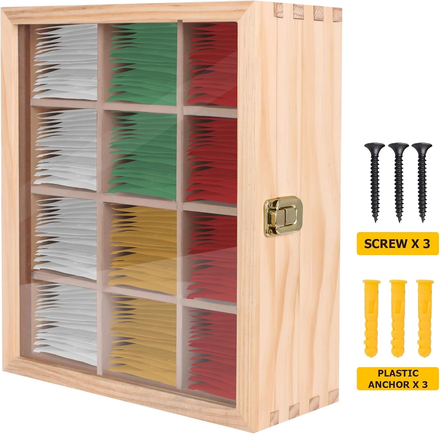 LI.TOPWP Pine Wood Tea Bags Organizer, 12 Compartments Storage Box with Clear Acrylic Window, Multi-Functional Tea Bags Holder for Countertop, Kitchen Cabinet.