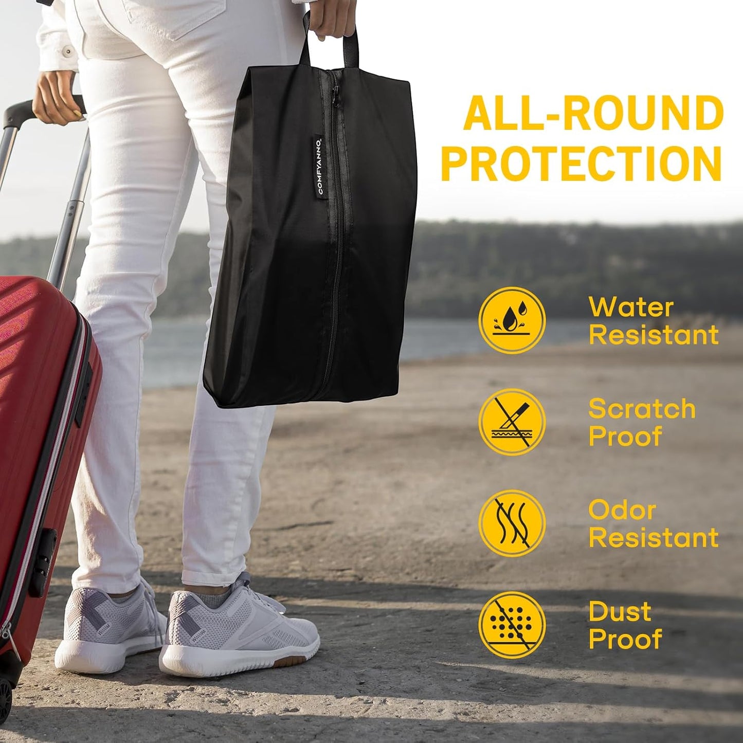 Comfyanno Travel Shoe Bag, Shoe Storage Bag for Packing in Suitcase, Resist Odor & Dust, Portable Sneaker Bag with Zipper, Travel Essentials, 15.7x8.7 in - Black