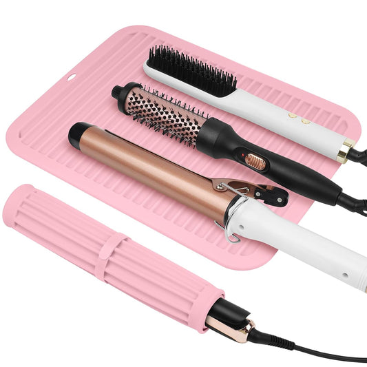 AMIJEAL Oversize Silicone Heat Resistant Mat for Hair Tools, Curling Iron Flat Iron Hair Straightener Holder Mat, Portable Hot Tools Sleeve Pad for Travel Vanity Salon(14.2" x 11.0")