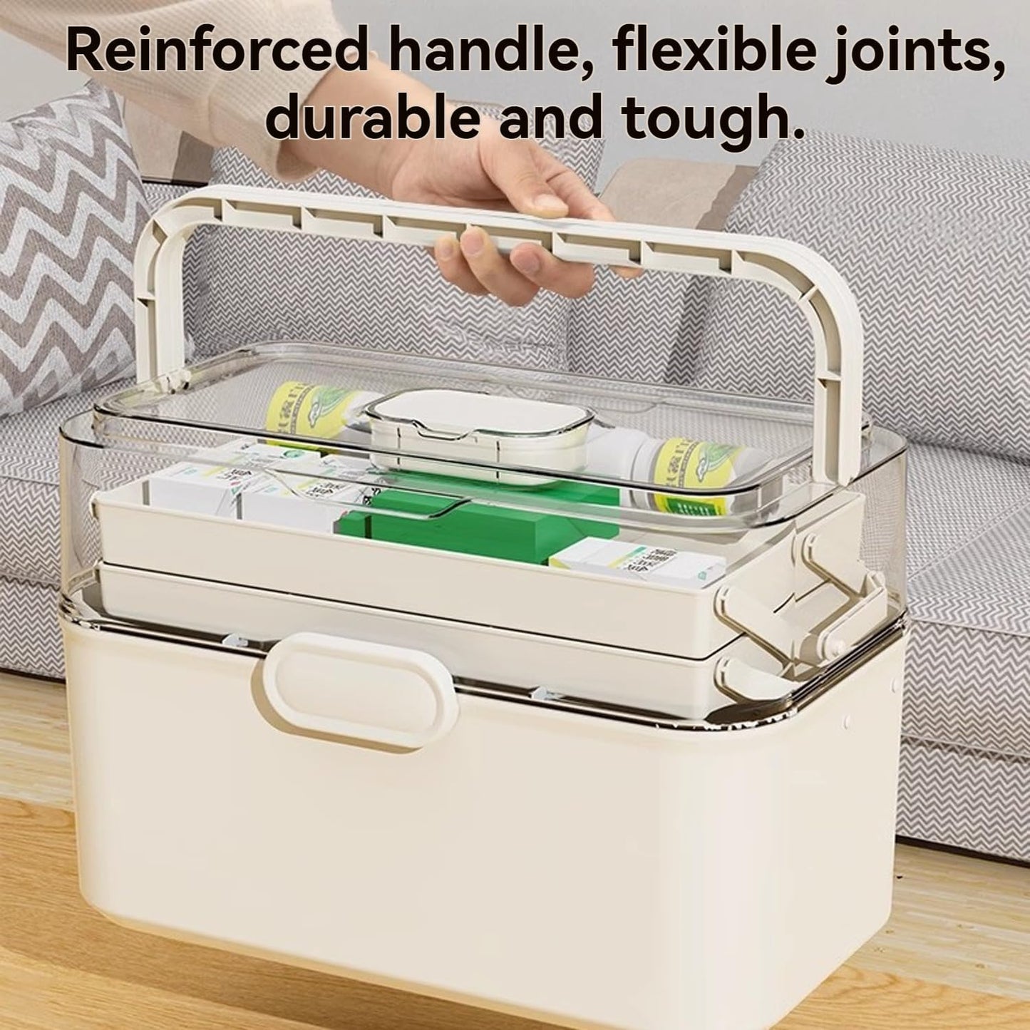 3-Tier Portable Medicine Storage Box, Medical Organizer With Removable Small Medicine Box, Dustproof & Moisture-Proof, Family Size with Transparent Visual Design, Suitable for Home&Travel Use (White)