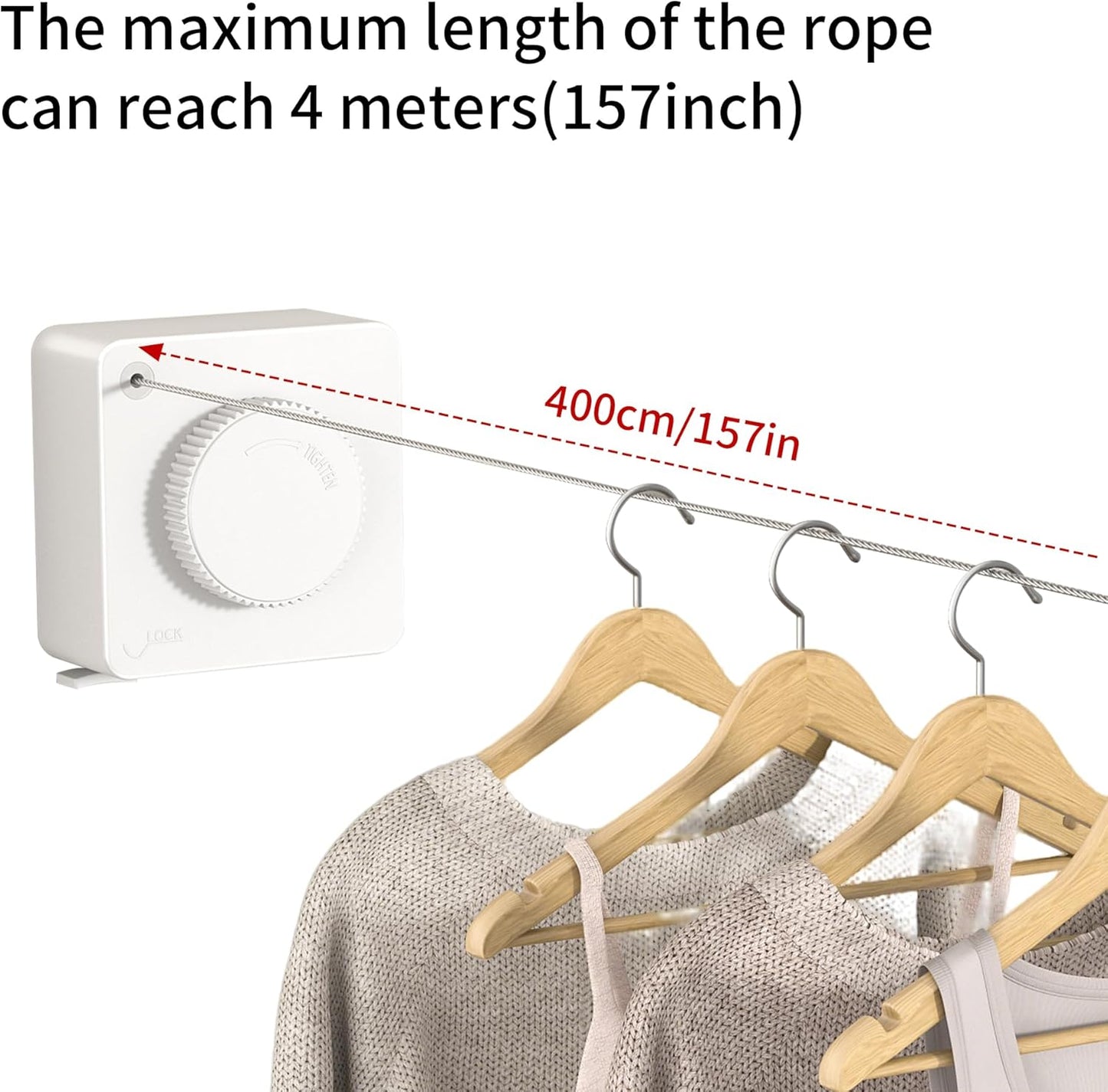 JOOM Retractable Clothesline Heavy Duty Clothes Drying Laundry Line Wall Mounted Easy Hanging Clothes Drying Laundry Line Retracting Hanging Lock to Prevent Sagging (Square,White)