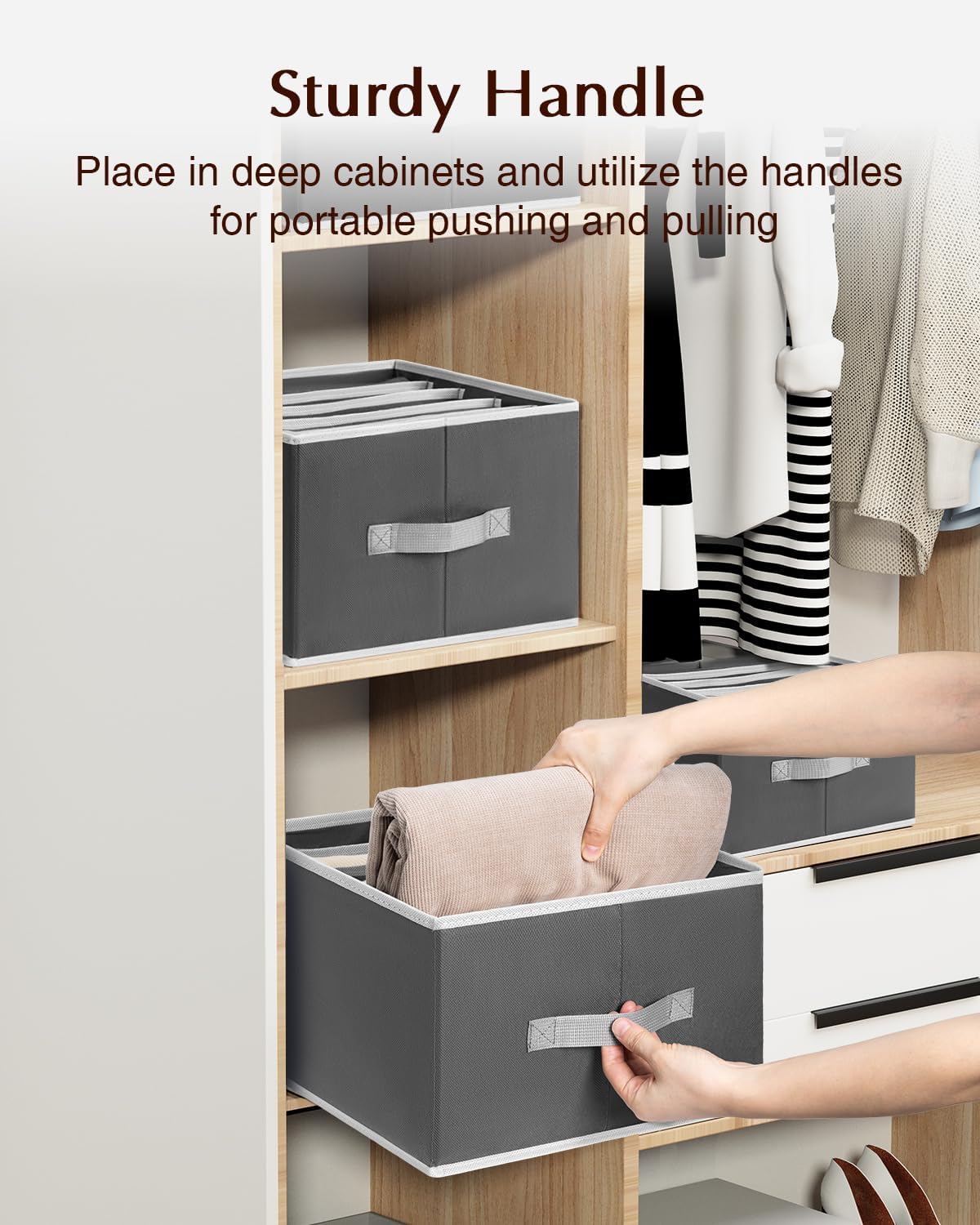 Clothes Organizers and Storage - Fabric Jeans Organizer with Handles, Foldable Drawer Dividers for Clothes, Closet Shelf Organizer for Shirts, Bra, Sweater, Scarf, 6 Pack, Dark Grey