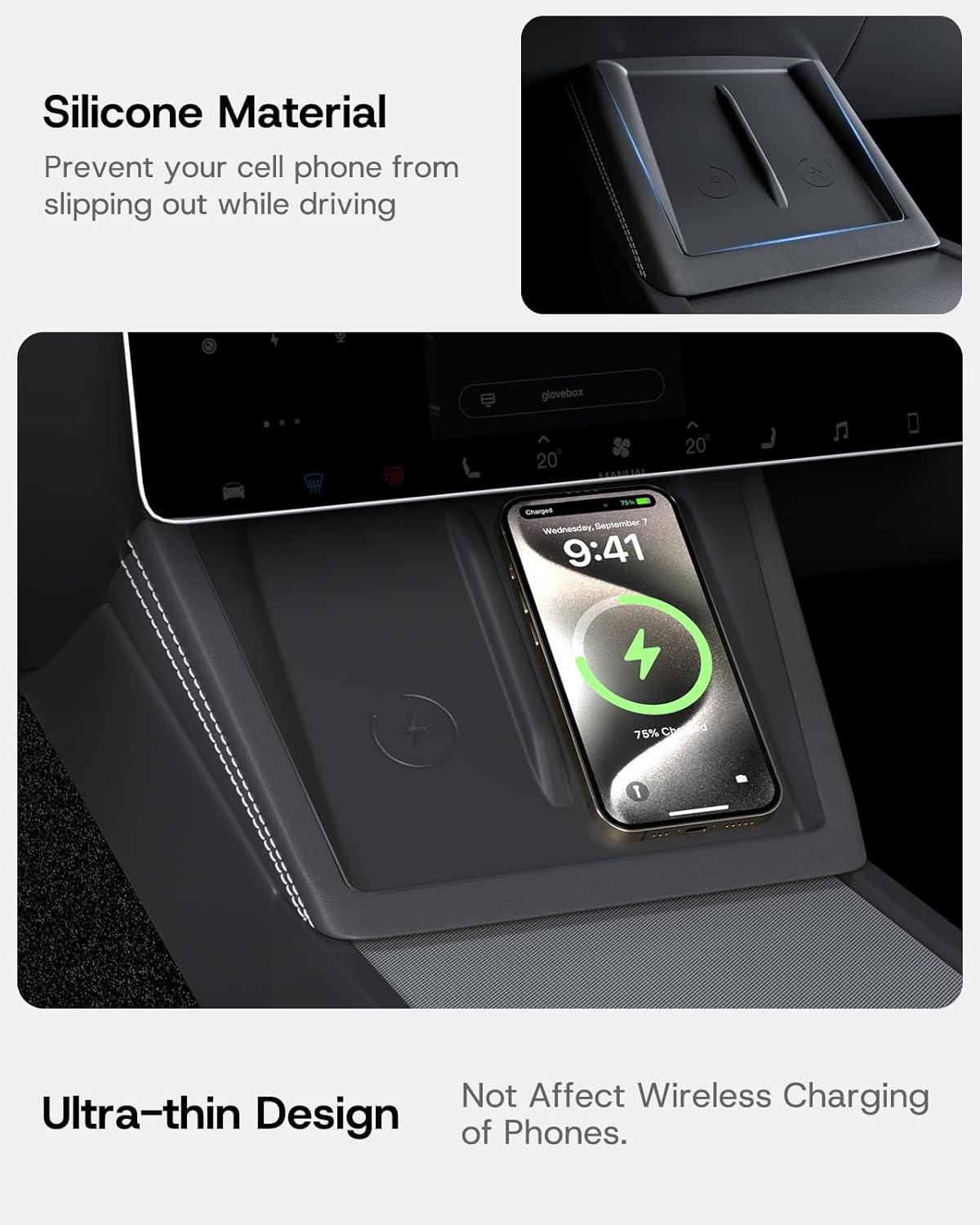 2025 Upgrade Center Console Organizer Tray for Tesla New Model Y Juniper & Model 3 Highland Accessories [PC + Silicone Lining Non-Slip & Wear-Resistant & Easy to Clean]