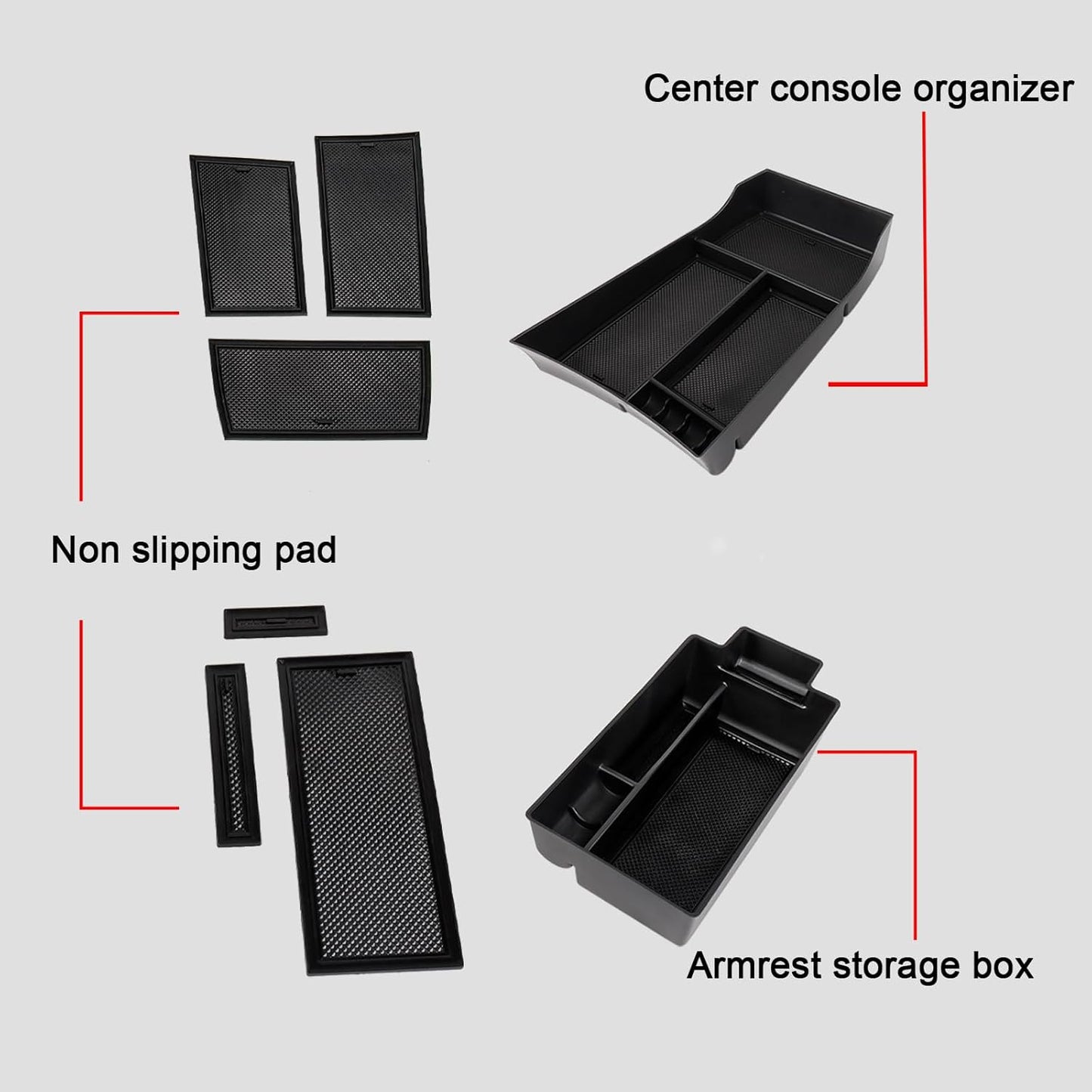Center Console Organizer Compatible with Nissan Rogue 2021-2025 2026 Armrest Storage Box Insert Tray Interior Secondary Accessories(2PCS Center Console Tray)