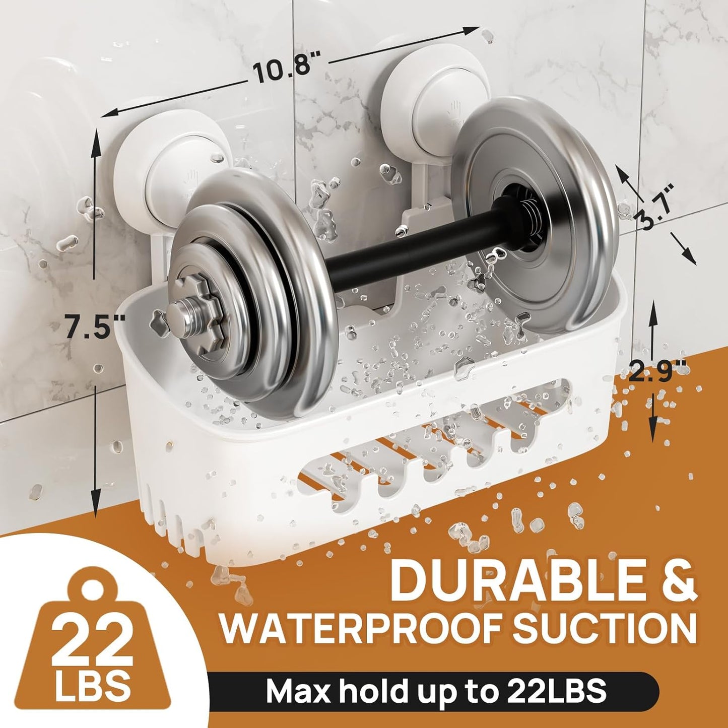 LEVERLOC Shower Caddy Suction Cup Set Shower Organizer & Soap Holder & Toothbrush Holder, Bathroom Shelf Basket NO-Drilling, Removable Suction Storage Waterproof Bathroom Caddy, White