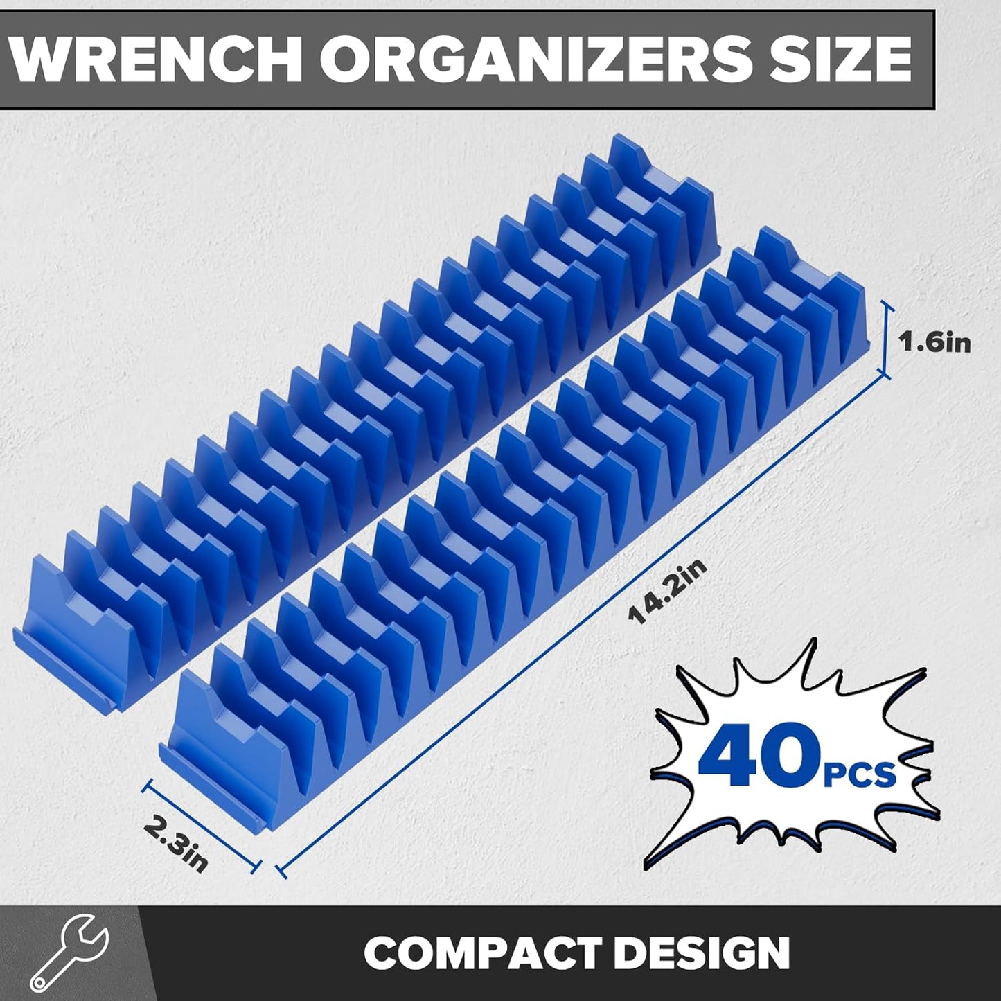 40PCS Magnetic Wrench Organizer Holder - Wrench Tool Organizers for Tool Drawer Storage, Wrenchs Storage Set with Metric & SAE Label, Organization Tool Gift for Professional Mechanics Men, Blue