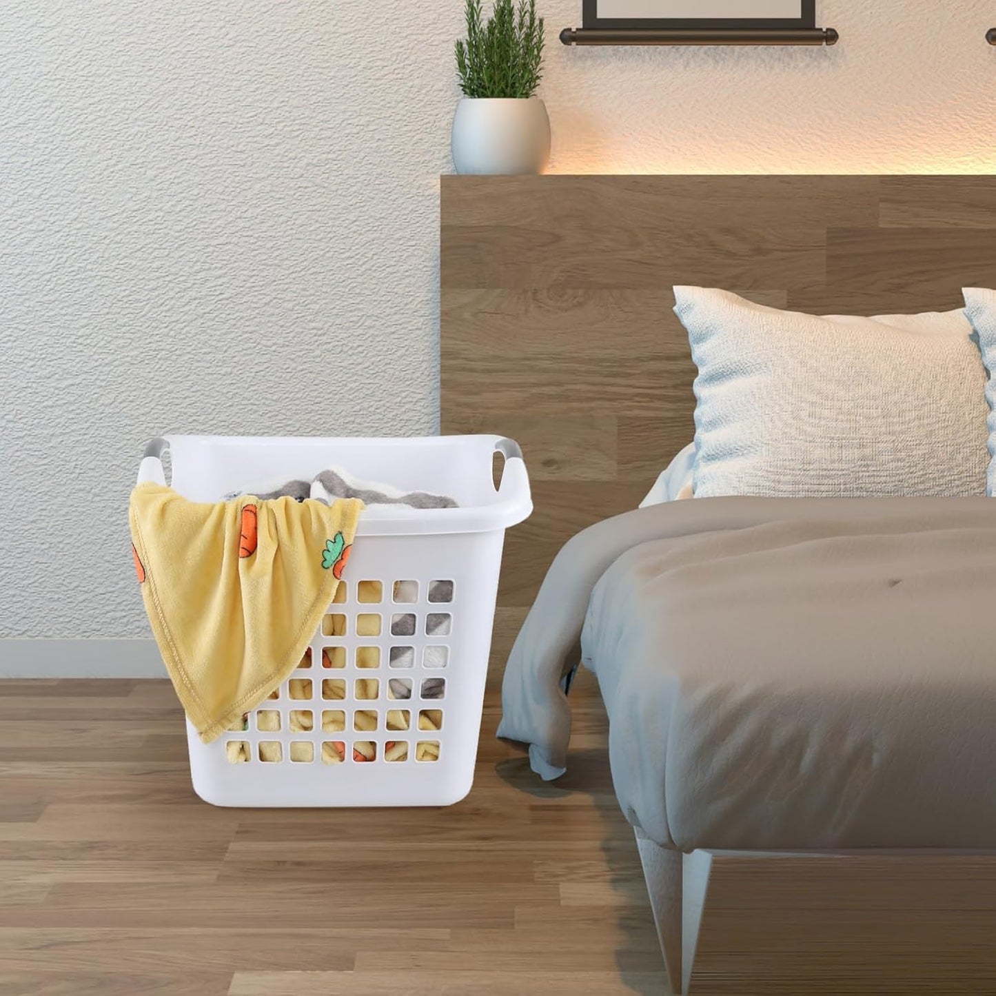 4 Packs 70 Liter Large Laundry Hamper with Handles, Plastic Laundry Clothes Baskets for Storage, White
