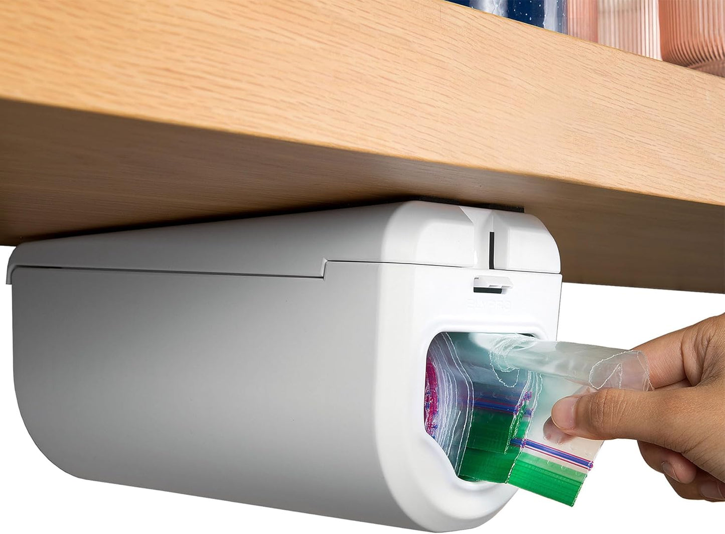 ELYPRO Dispenser for Ziplock Bags size Quart, Sandwich, and Snack Bags | Under-Cabinet or Shelf Mount | Easy Front-Access Bag Dispensing | Kitchen Organization and Storage Solution