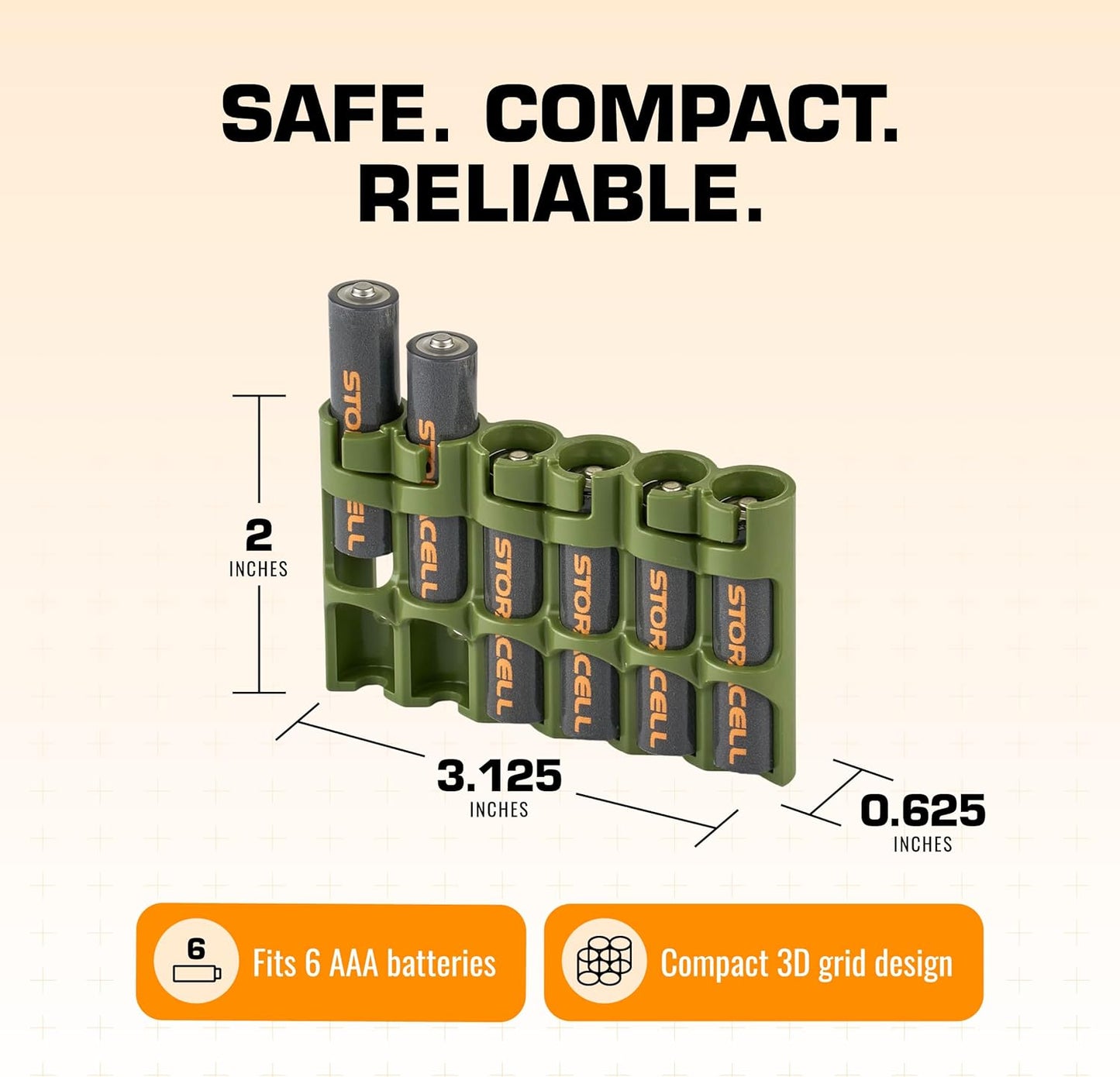 Storacell Slimline AAA-6 Battery Storage Caddy and Dispenser (Pack of 2), Military Green, Holds 6 AAA Batteries, (Not Included), Durable & Compact Design, The Original Battery Caddy, Made in USA
