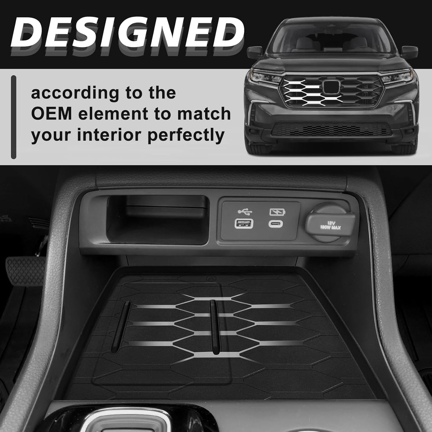 Muslogy Center Console Organizer & Wireless Charger Protective Mat Compatible with Honda Pilot 2023-2025/2024-2026 Passport Accessories Phone Charge Area Cover Console Inserts Mats Anti Slip 2PCS Set