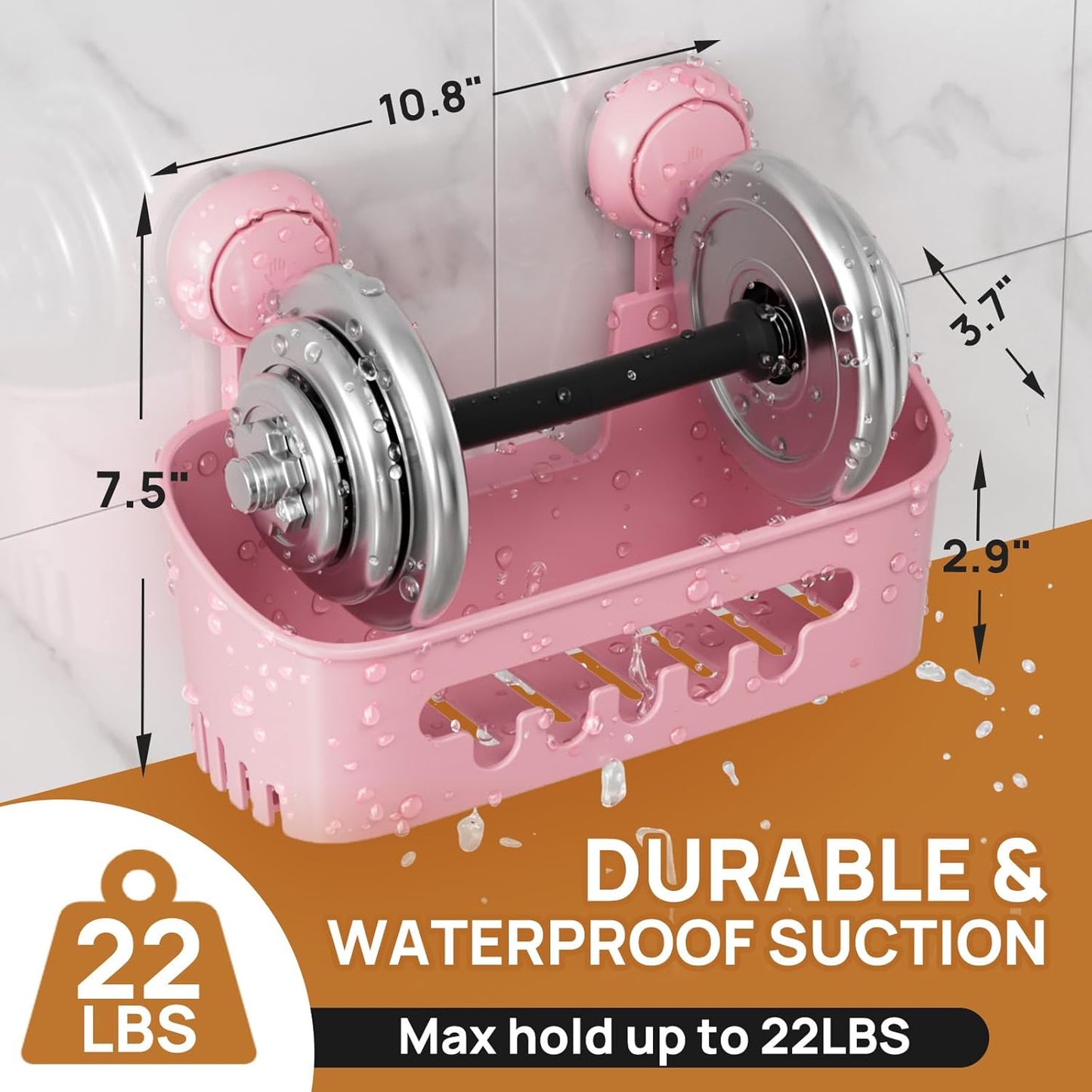 LEVERLOC Shower Caddy Suction Cup 2 Pack, Shower Organizer Removable Bathroom Shelf, Storage Suction Powerful Max Hold 22lbs Bathroom Caddy Waterproof Holder, Pink