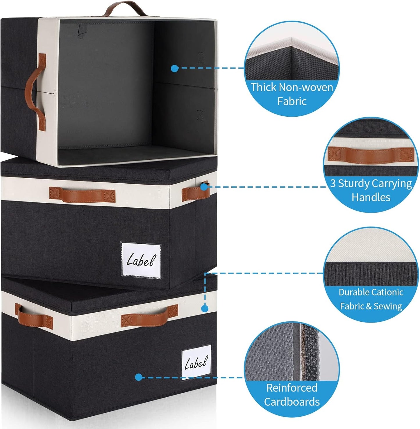 GhvyenntteS Extra Large Storage Bins with Lids, Foldable Fabric Storage Boxes with Lids and Handles, Storage Baskets with Lid and Label for Home Office (3 Pack, Black, 15.75" x 11.8" x 10.2")
