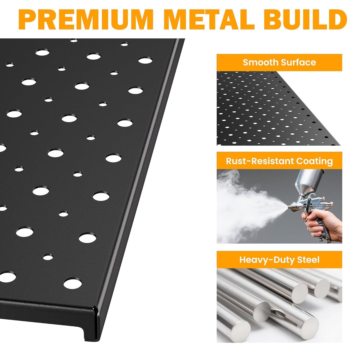 Pegboard Smith Metal Pegboard Panels, 16" x 12" Heavy-Duty Wall Peg Boards for Garage Tool Storage, Pegboard Organizer System (Pack of 3, Black)