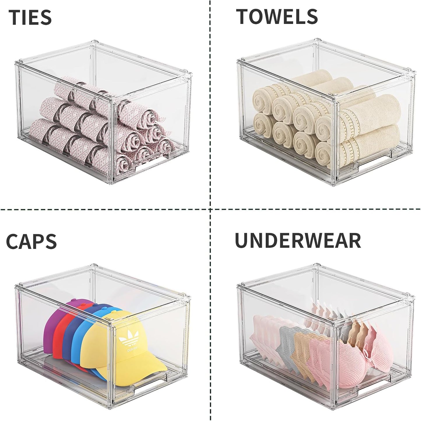 2 Pack Hat Organizer Box for Baseball Caps Organizer, Hat Organizer Box with Sliding Drawer, Hat Holder Storage Organizer, Clear Drawer Stackable for Hats Snapback Cap Storage