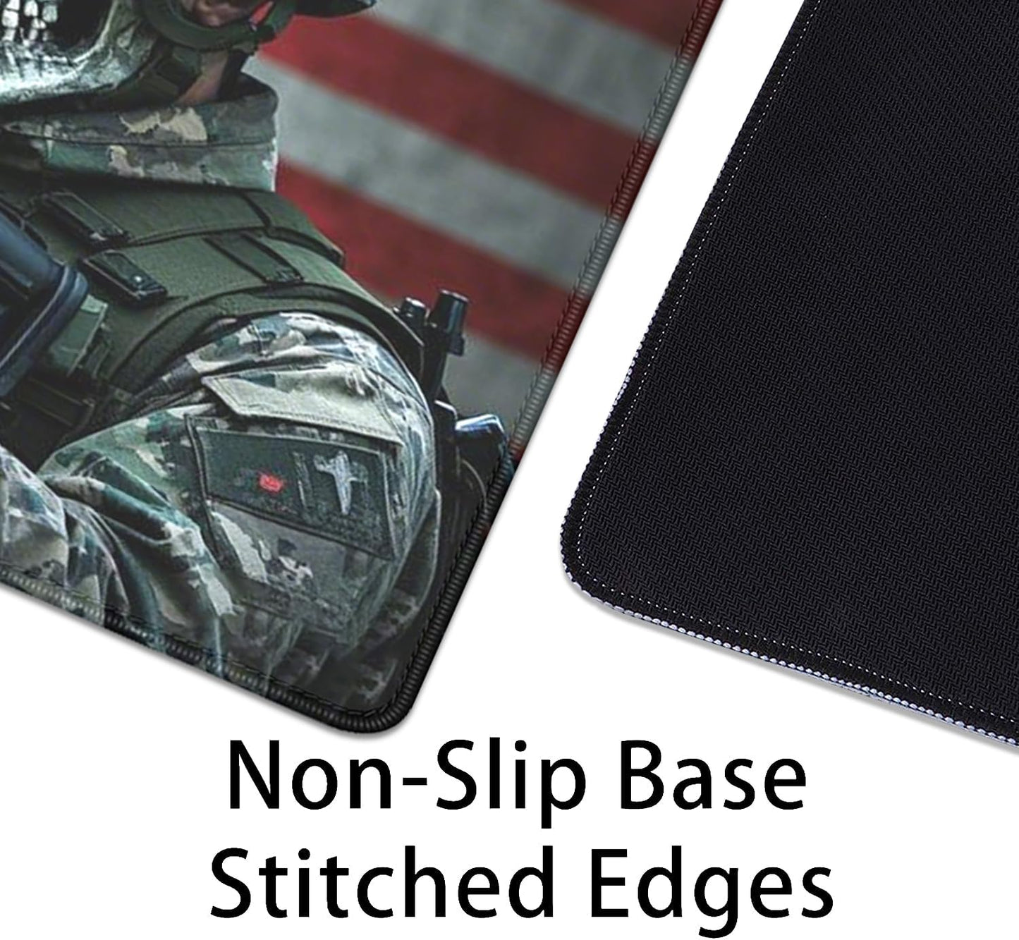 America Skeleton Warrior Mouse Pad,US Flag Soldier XL Mousepad Desk Pad with Stitched Edges,Non-Slip Waterproof Rubber Base Mouse Mat Desk Mat for Office Computer Keyboard Laptop Home(27.5x11.8 in)