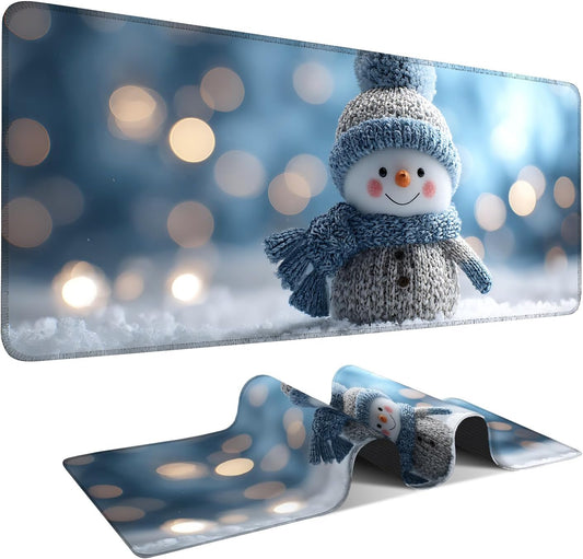 Christmas Snowman Gaming Mouse Pad 35.4"x15.7"Desk Mat Anti-Slip Rubber Base & Durable Stitched Edges for Gamers Smooth Mouse Writing Surface for Desk Office/Home