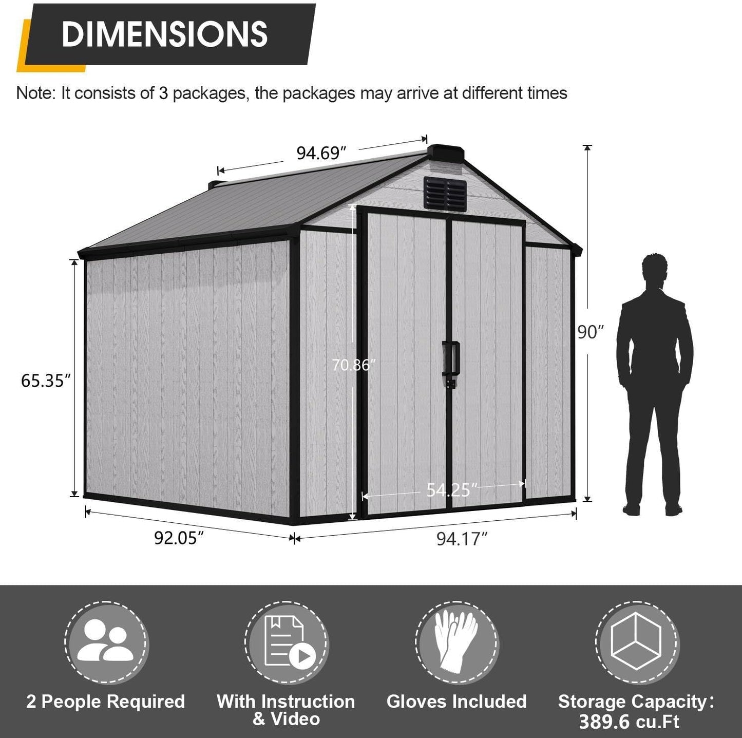 8 x 8 FT Plastic Storage Shed, All-Weather Resin Tool Shed with Windows, Lockable Doors & Floor, Outdoor Garden Shed for Poolside, Backyard, Patio
