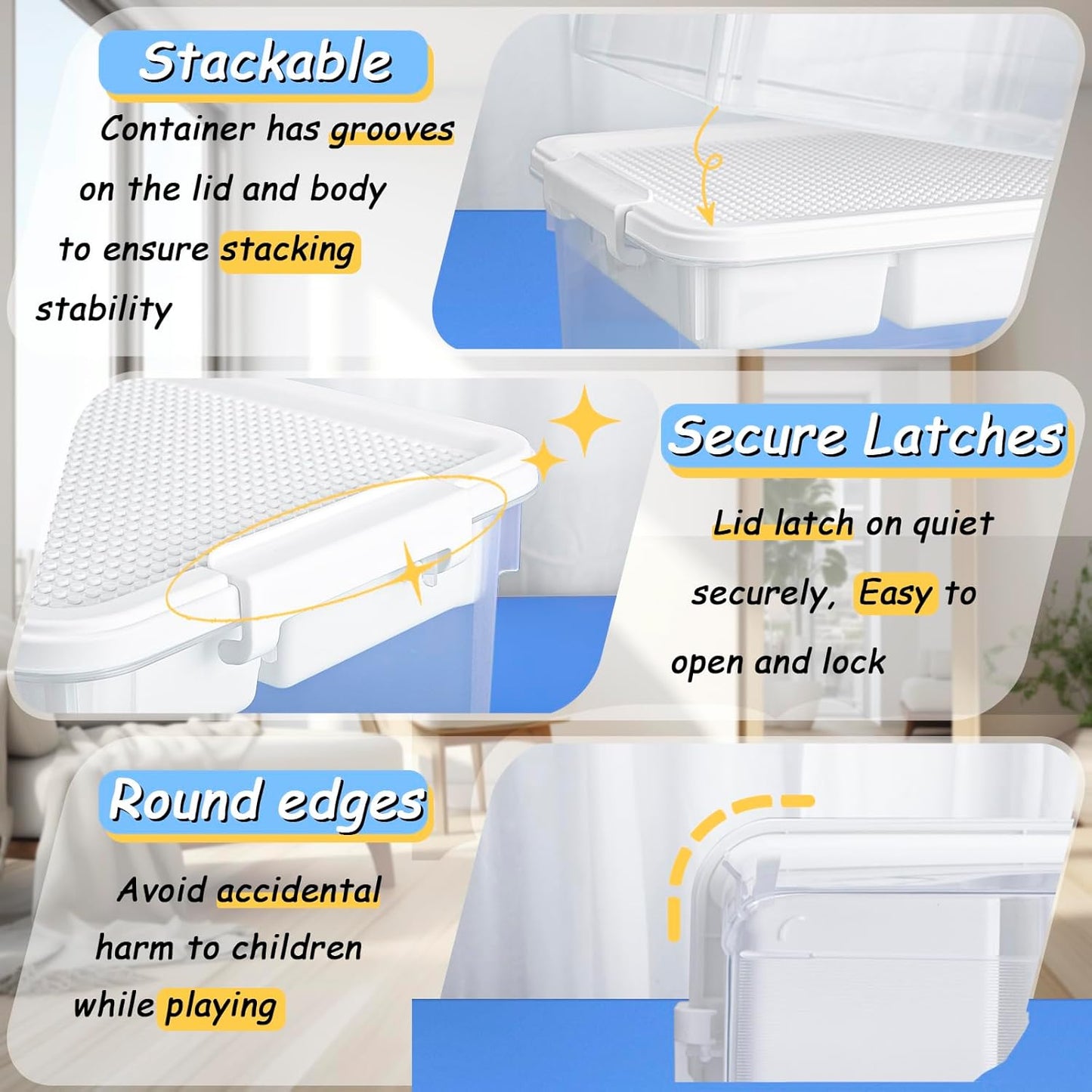 Creahaus 16L Organizers and lego storage Box with Removable Tray and lego building tray kids storage boxes Craft Box for Lego Art, Playdoh, Tool, Craft, Toy(Clear)