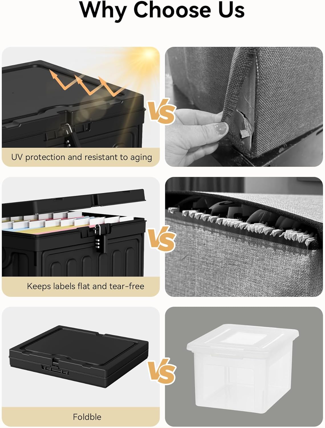 Oterri Plastic File Box with Lid for Letter Size File Folders, Hanging File Folder Box Collapsible File Organizer, File Cabinet Document Organization Home, Office (Black, Large-2 Pack Without Folders)