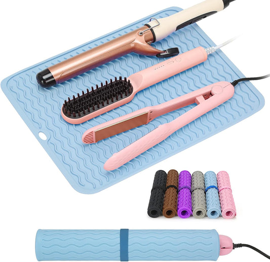 Oversize Silicone Heat Resistant Mat for Curling Irons, Hair Straighteners, Flat Irons and Hot Hair Styling Tools, Portable Wrap Pad Cover for Vanity, Travel, Salon(14.2" x 11.0")
