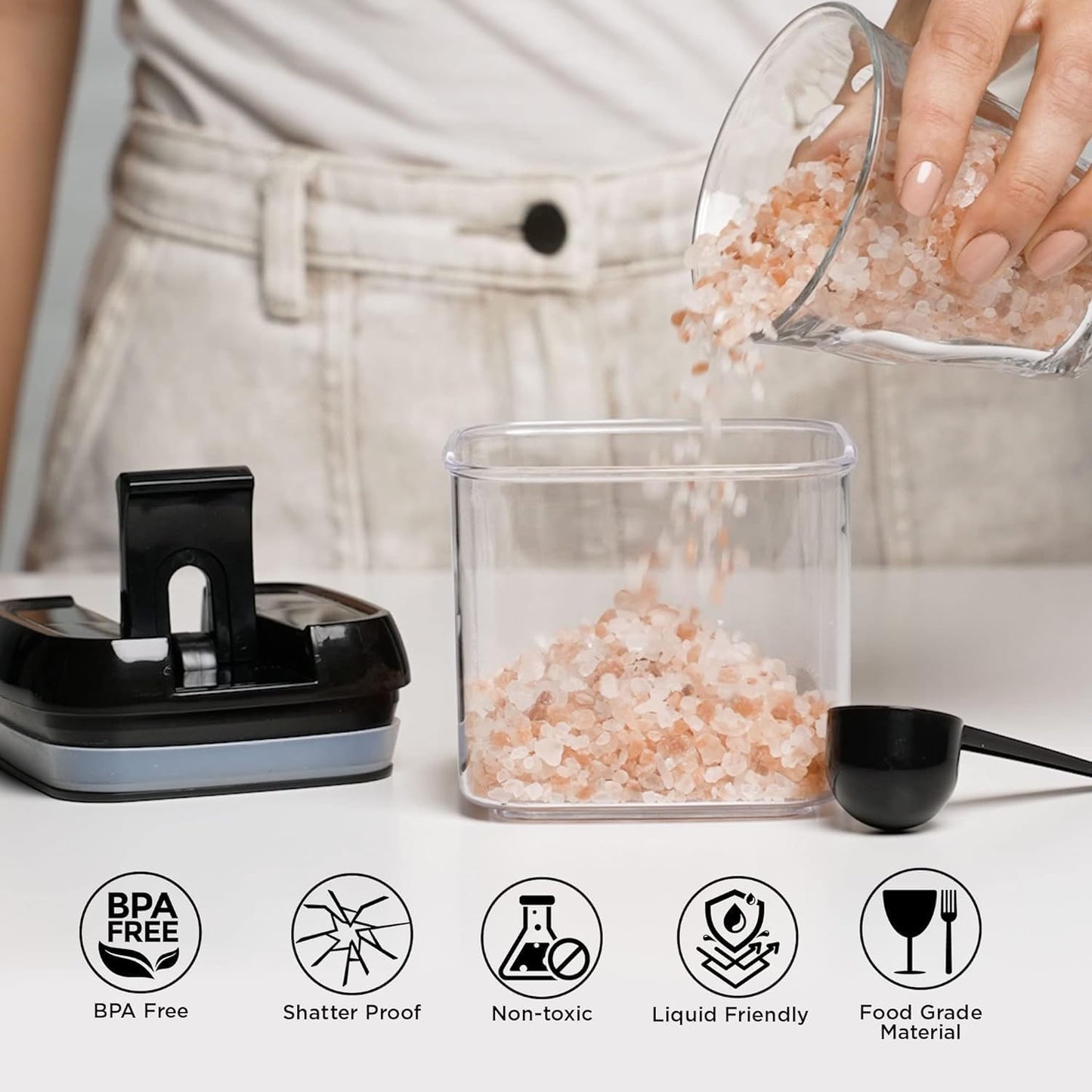 Shazo 6 PC Airtight Food Storage Containers + 6 Spoons - BPA Free Clear Plastic Snack & Spice Containers with Easy Lock Lids - Kitchen and Pantry Organization for Herbs, Coffee, Tea - 0.5L / 2.1 Cups