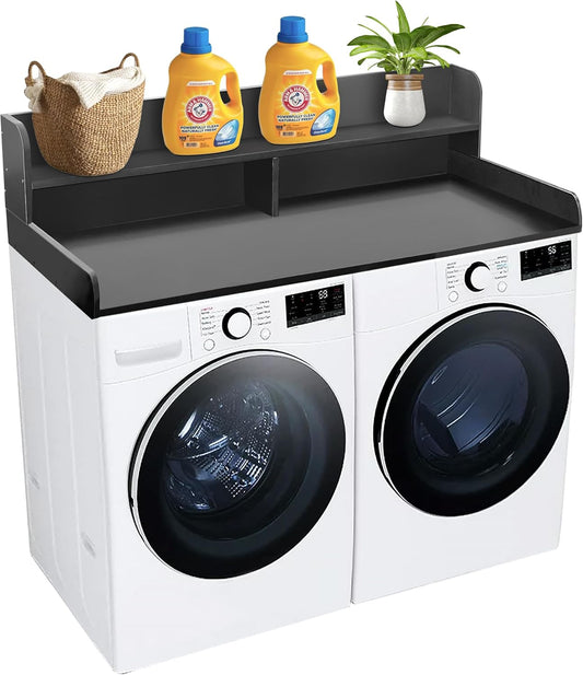 Royxen Laundry Countertop with 2-Tier Shelf Universal Fit, Washer and Dryer Countertop with Storage Space, Shelf Height 11.5 Inches, Solid Wood Core, Black
