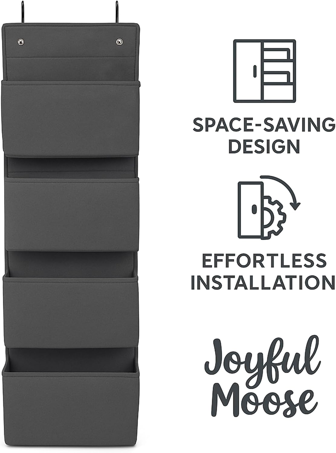 Joyful Moose Over the Door Hanging Organizer Closet Storage Bins Grey