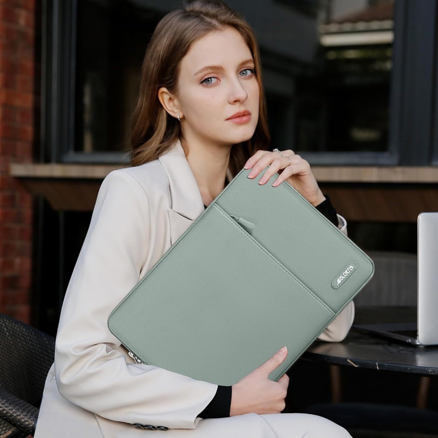 MOSISO Laptop Case 13.3 inch, 13-13.3 inch Laptop Sleeve Compatible with MacBook Air/Pro 13/Pro 14 M5 M4 M3 M2 M1, HP Dell ASUS Lenovo,Polyester Vertical Computer Sleeve Bag with Pocket, Antique Green