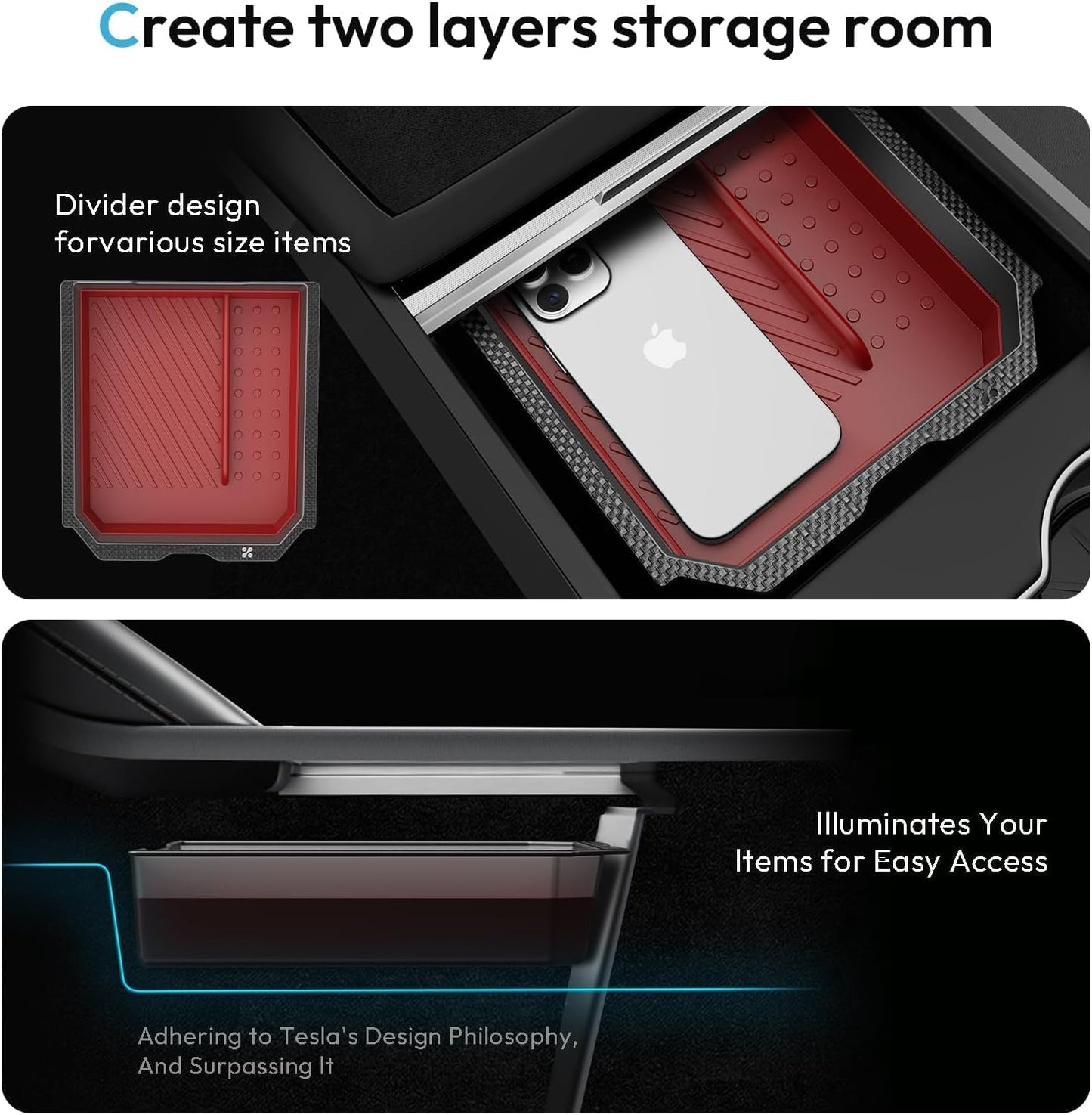 Center Console Organizer Tray for Tesla New Model Y Juniper Accessories 2025 2026(Material PC Superior), Cup Holder, Hidden Storage Box & Armrest Drawer Organizer (Model Y 25-26 （PC Material）)