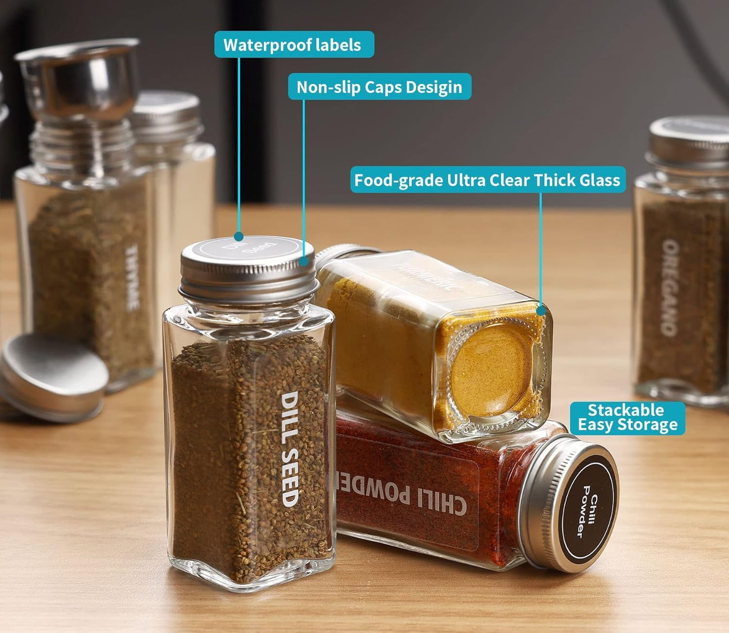 Antimbee 40-Pack 3.5 OZ Glass Spice Jars with 324 Labels, Shaker Lids and Airtight Metal Caps, Empty Reusable Square Seasoning Bottles, Spice Storage Containers, Marker and Stainless Steel Funnel