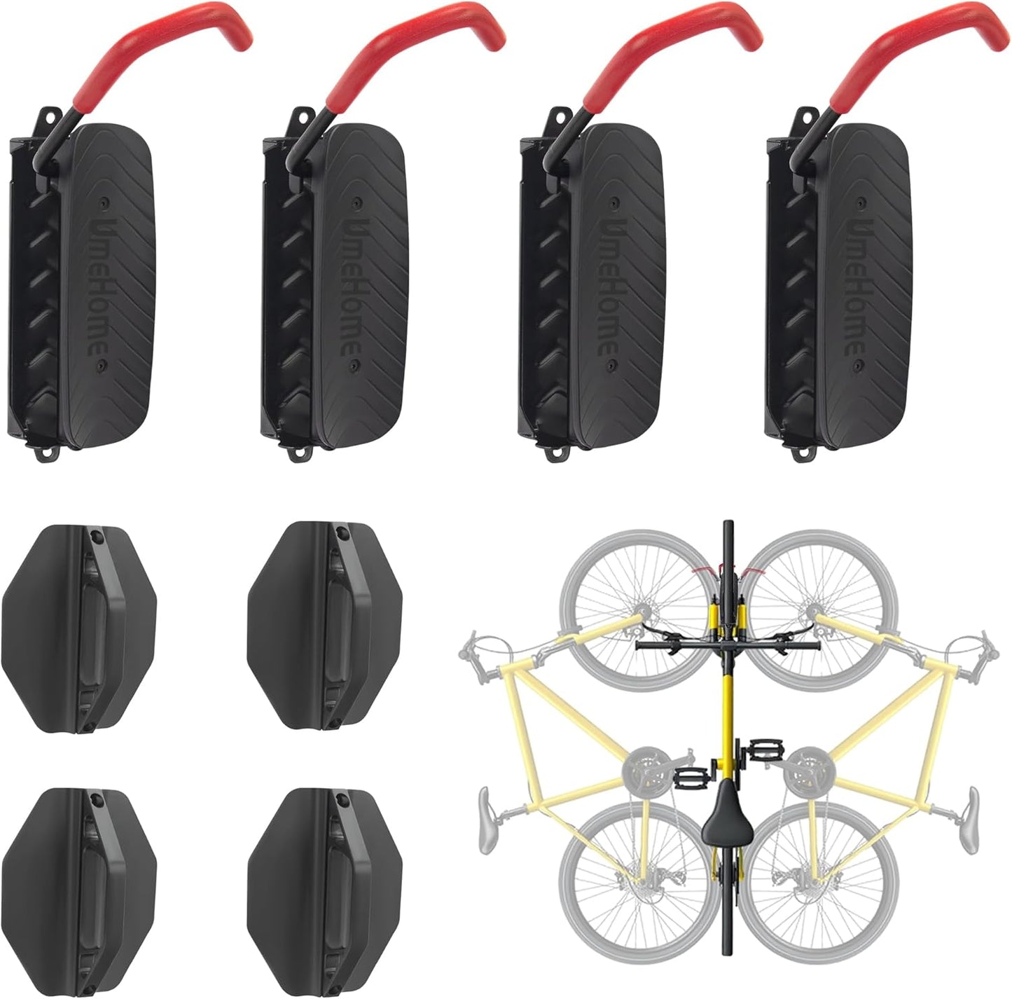 Swivel Bike Wall Mount, Bike Hangers for Garage, Space-Saving Bike Storage, Sturdy Bicycle Rack Can Holds Up to 77 lbs, Easy Install, 4 Pack