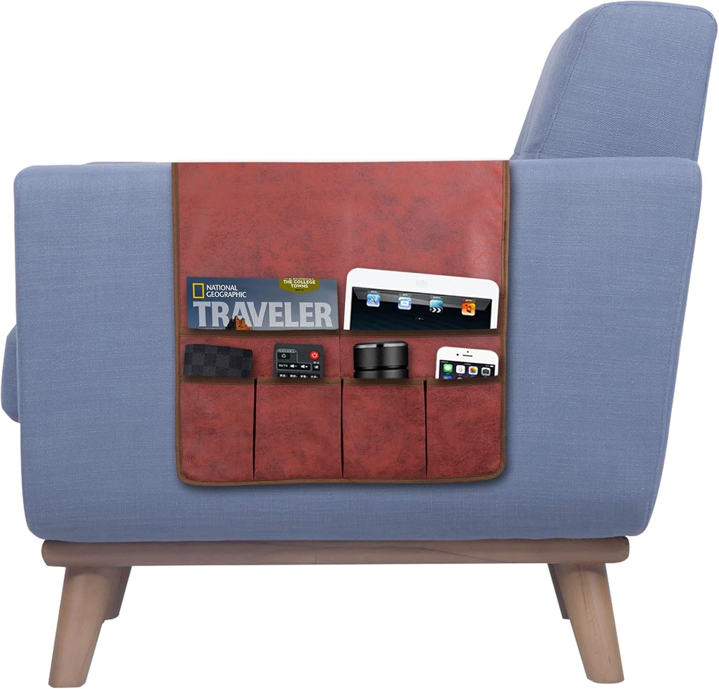 HAOMAIJIA Anti Slip Sofa Armrest Organizer Arm Chair Bedside Caddy Storage Organizer For Recliner Couch With 6 Pockets For Cell Phone Tv Remote Control Magazines (red)