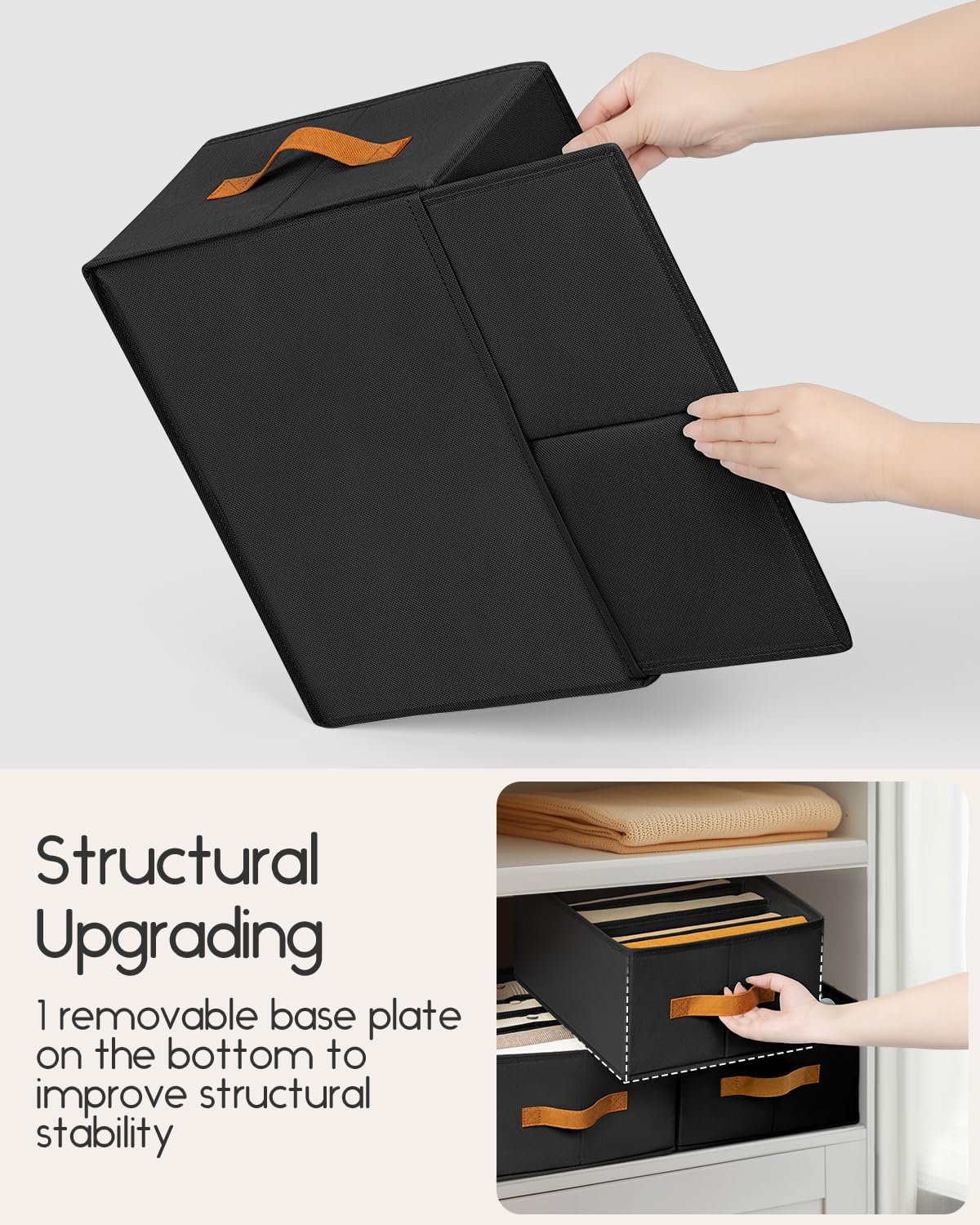 Closet Organizers and Storage - Fabric Clothes Organizer with Handles, Foldable Jeans Organizer for Clothes, Drawer Organizer for Shirts, Bra, Sweater, Scarf, 6 Pack, Black