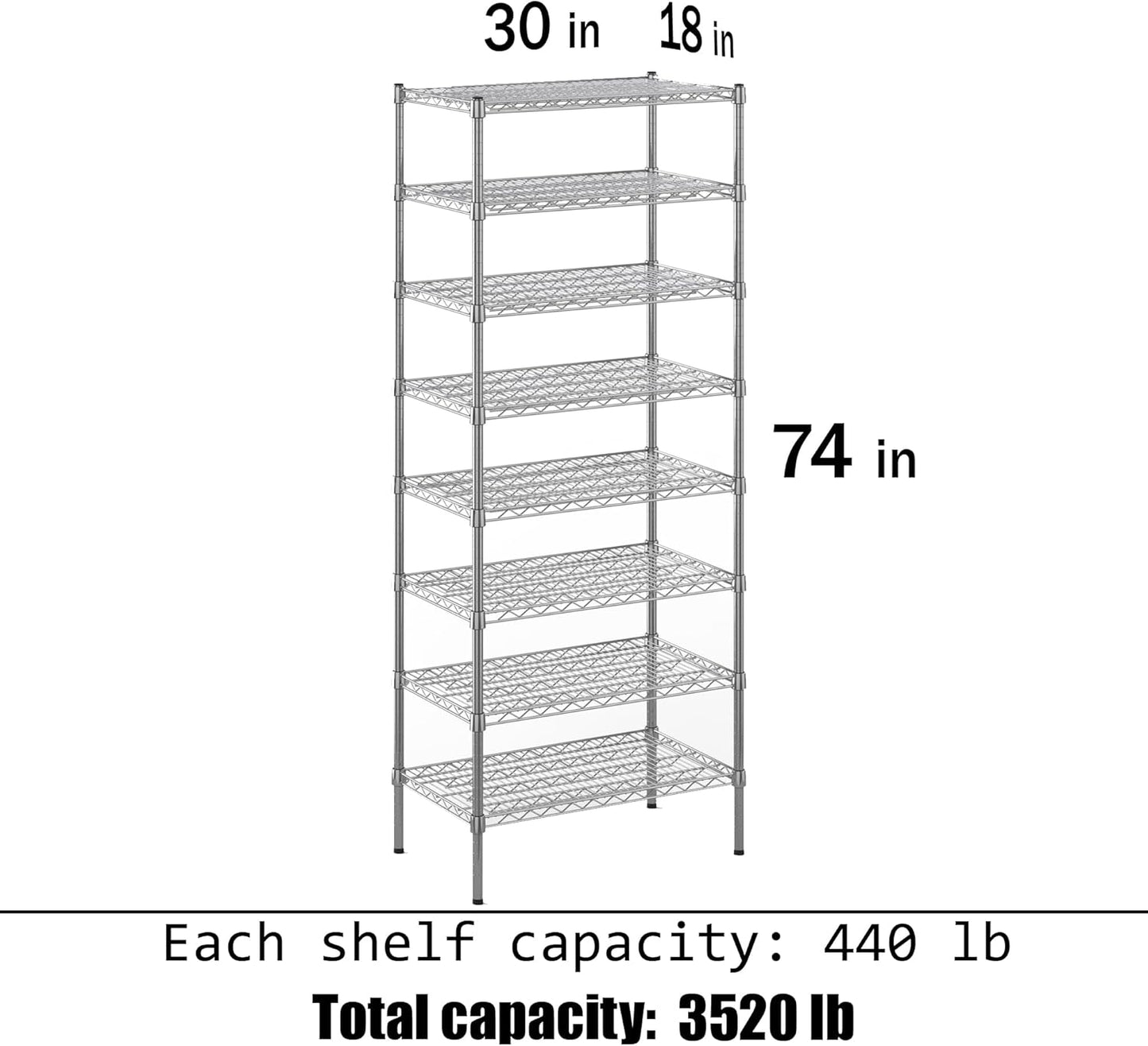 18" Deep x 30" Wide x 74" Height Wire Shelving Kit | 8-Tier | NSF Commercial Storage Rack Unit