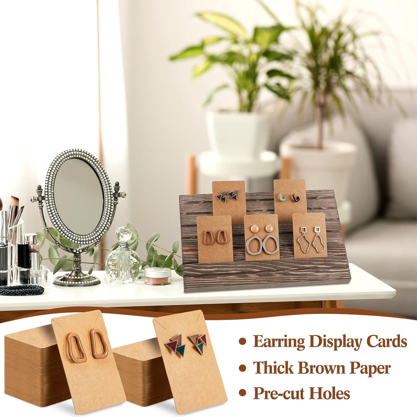 Blulu 31 Pack Wooden Earring Display Stand 7 Slots jewelry Display Holder with Earring Card for Selling Vendors Retail Show