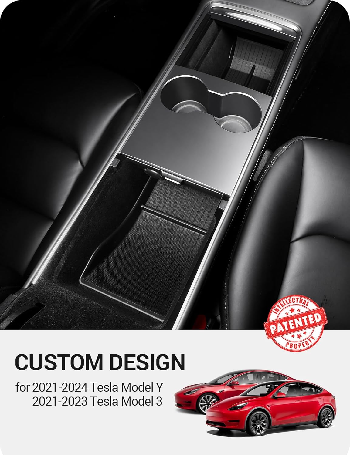 BASENOR 2026 Upgrade Tesla Model Y Model 3 Lower Center Console Organizer Tray (Proprietary Design) Bottom Storage Box Fit 2021-2024 Model Y 2021-2023 Model 3