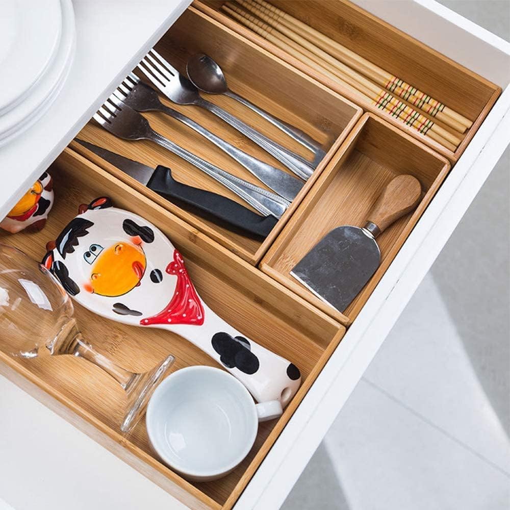 Bamboo Drawer Organizer - Kitchen Utensil Organizer Silverware Tray Cutlery Holder，Office Desk Supplies and Accessories (8.9x3x2.6 inch)