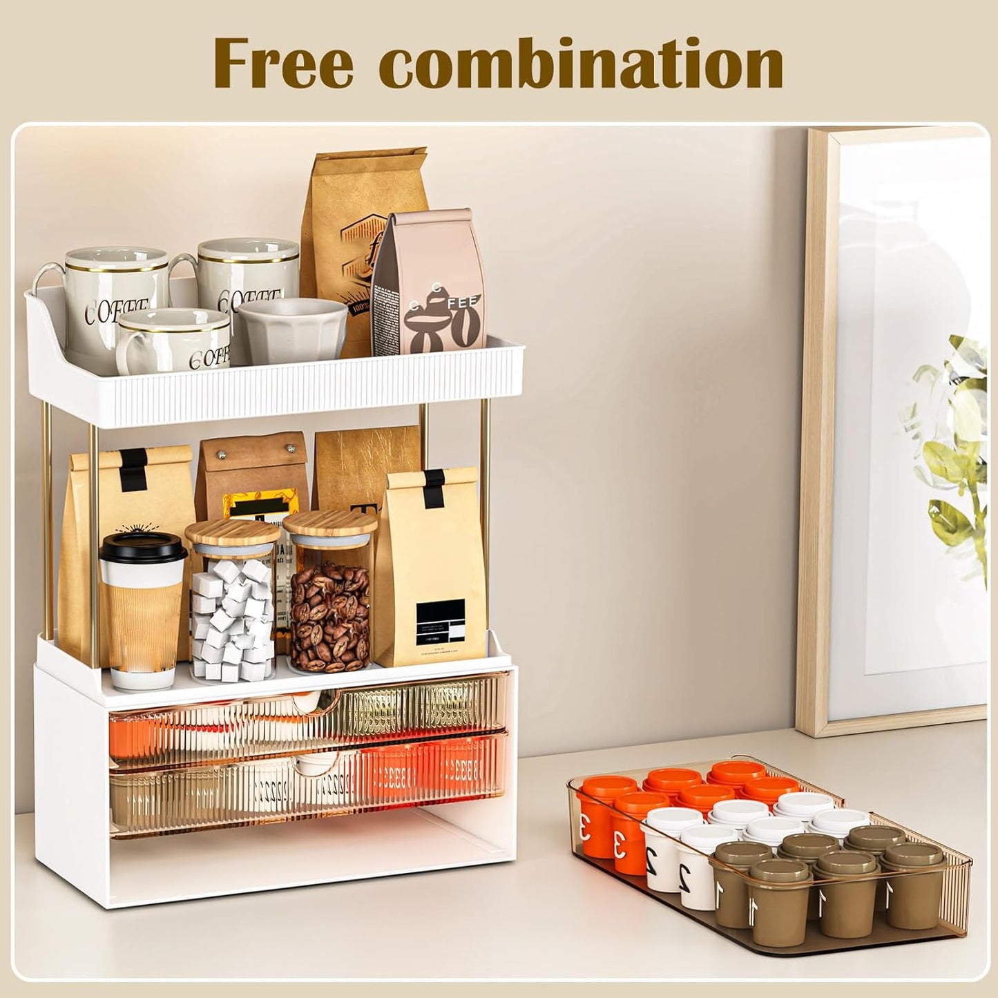 Bathroom Organizers and Storage - 3 Drawers 2 Tier Makeup Organizer, Cosmetic Storage Drawer for Dresser Countertop and Bathroom Vanity for Large Skincare, Perfume, Amber