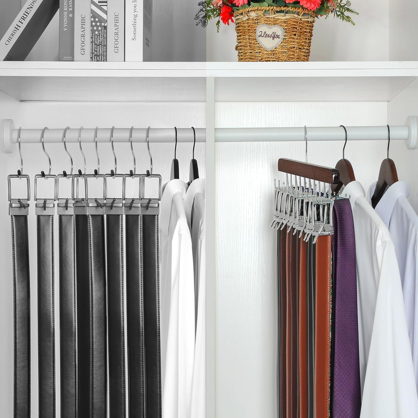 TOPIA HANGER 20 Hooks Belt Tie Hanger Space Saving for Closet, 2 IN 1 Belt Ties Racks Max 30 Belts with 30 Ties Capacity, Curved with Flat Hooks for Belts,Ties,Bras,Closet Organizers and Storage CT69A